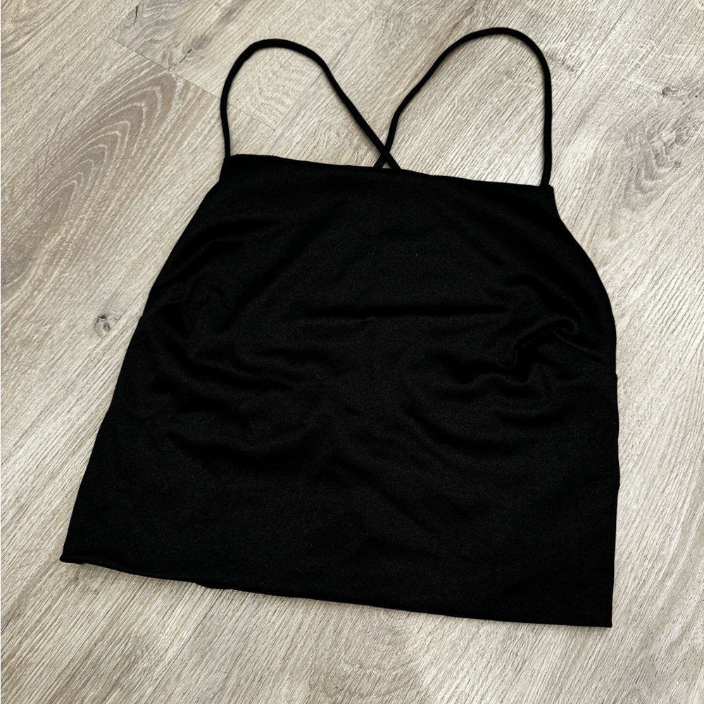 Black satin tie up back crop top - Picture 2 of 2